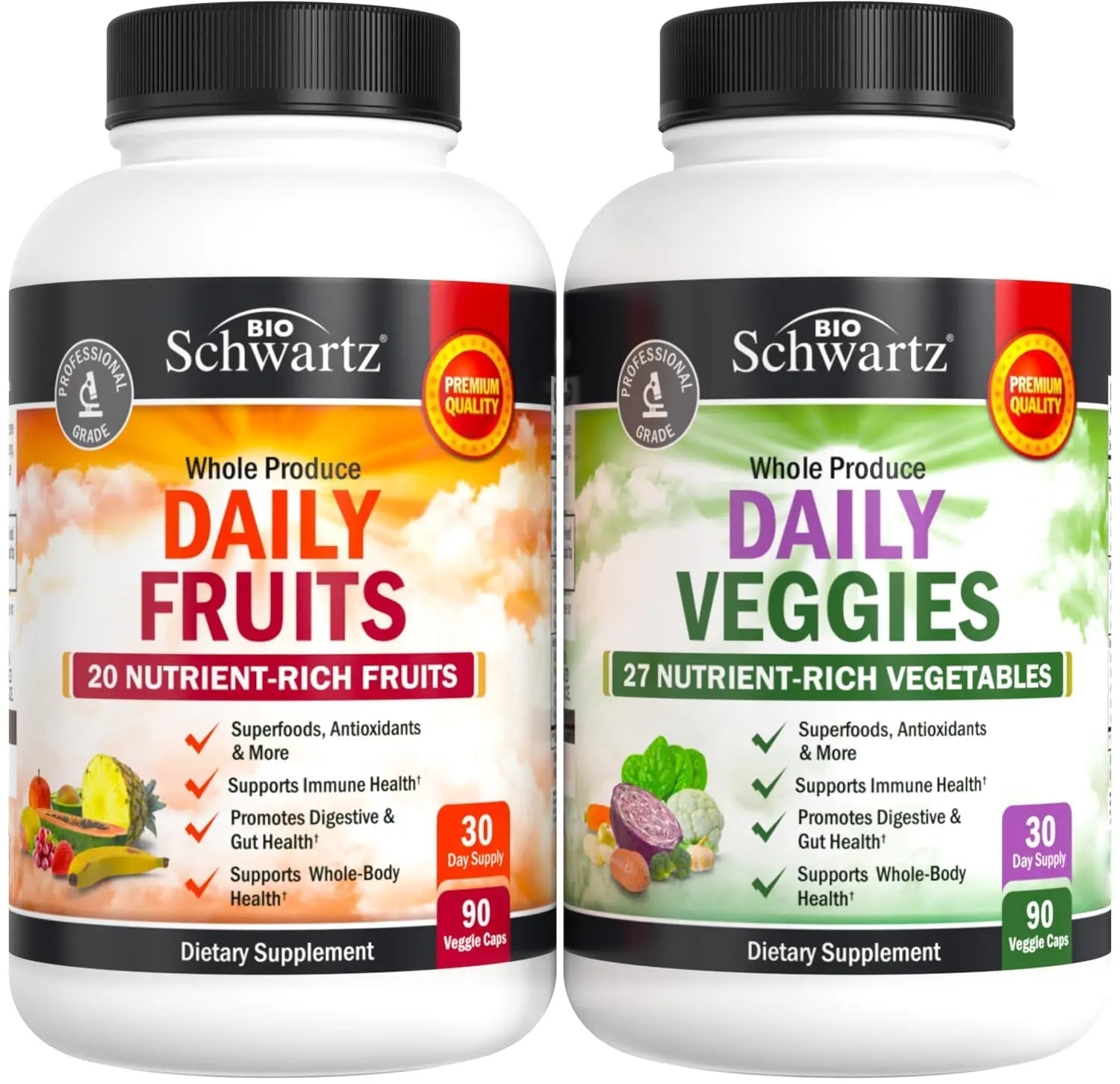 BioSchwartz Daily Fruits and Veggies Supplement for Women and Men (1 Month Supply) Plus Daily Multivitamin BioSchwartz