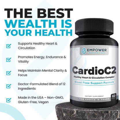 Empower Health Labs CardioC2 Circulation & Energy Support – Doctor-Formulated Blend with Beet Root, Black Garlic, Hawthorn & CoQ10 – Supports Healthy Blood Flow, Energy & Clarity – 60 Capsules Empower Health LabsBuy Supplements Australia