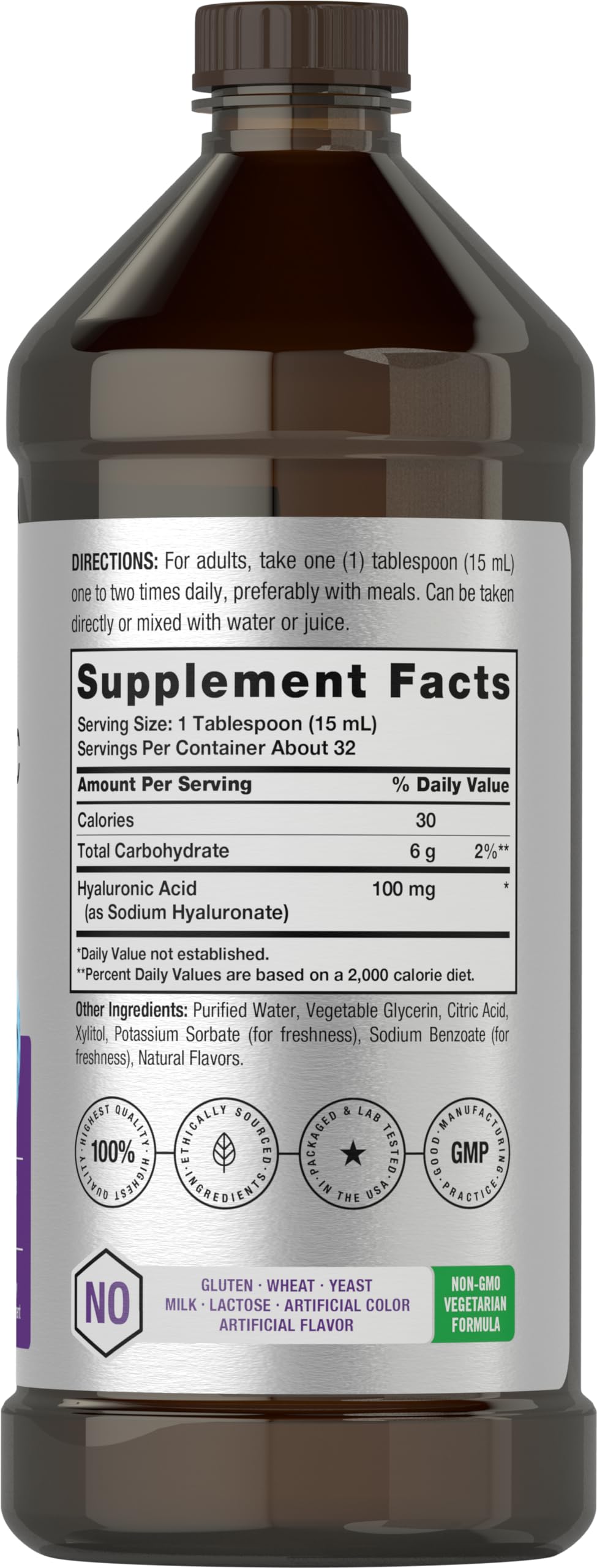 Liquid Hyaluronic Acid Supplement | 100 mg | 16 oz | Mixed Berry Flavor | Non-GMO HorbäachBuy Supplements Australia