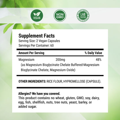 Nested Naturals Magnesium Glycinate Chelate - 200mg Chelated Magnesium Supplement for Muscle Cramps, Relaxation, & Sleep Support - 100% Albion TRACCS Buffered