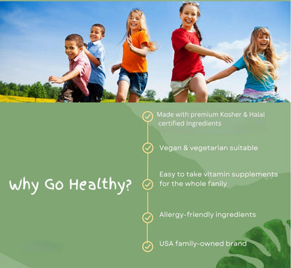Go Healthy Kids Multivitamin Gummies, Immune Support, Kids Vitamin Gummies, Kosher Kid Vitamin, Halal Go Healthy Natural