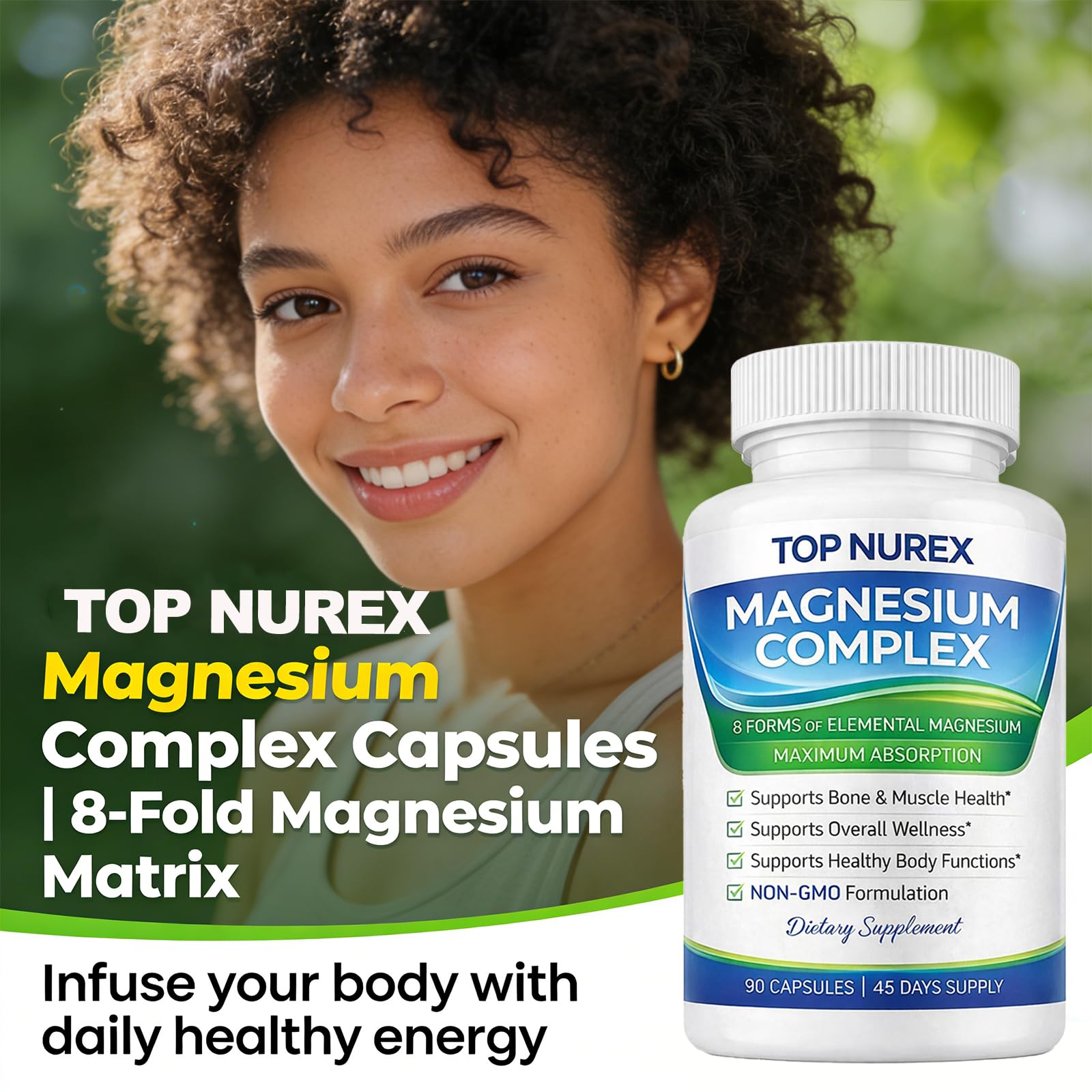 Top Nurex Magnesium Complex 1000 mg, 8-Source Magnesium Blend with Glycinate, Citrate, Malate & Taurate, Vegan Formula, Non-GMO, 90 Capsules Top NurexBuy Supplements Australia