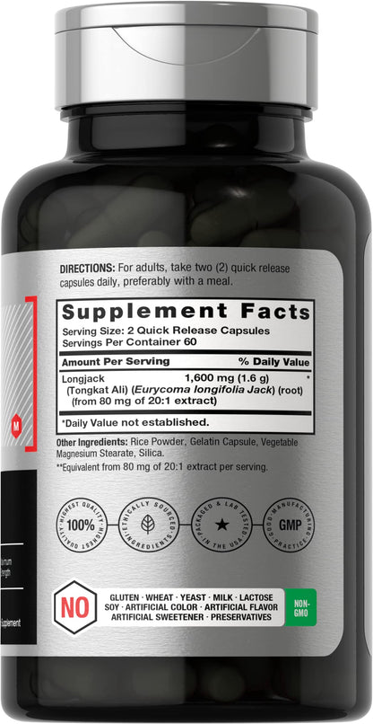 Longjack Tongkat Ali 1600 mg | 120 Capsules | Longifolia Root Extract Powder | Maximum HorbäachBuy Supplements Australia