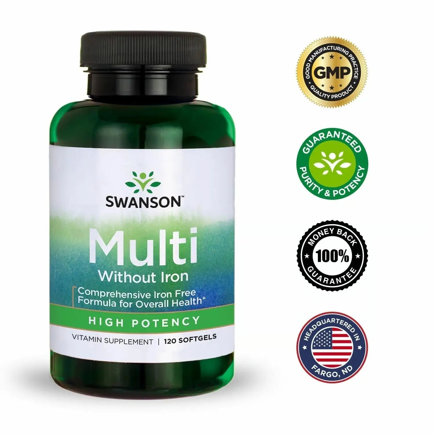 Swanson Multi Without Iron Multivitamin Health Supplement Iron-Free Formula 120 Softgels Sgels (2 Pack) Swanson