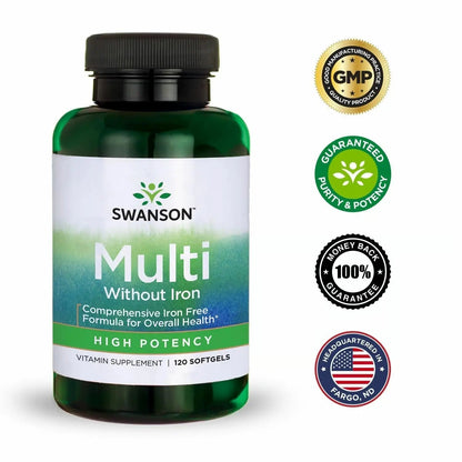 Swanson Multi Without Iron Multivitamin Health Supplement Iron-Free Formula 120 Softgels Sgels (2 Pack) Swanson