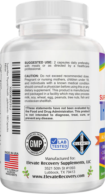 Thyroid Support (3-Month) Supplement All-in-1 with 14 Active Ingredients in 1 Formula | Thyroid Health Support Supplements | Women & Men | 90-Day Bulk Supply | 180 Capsules Elevate Recovery SupplementsBuy Supplements Australia