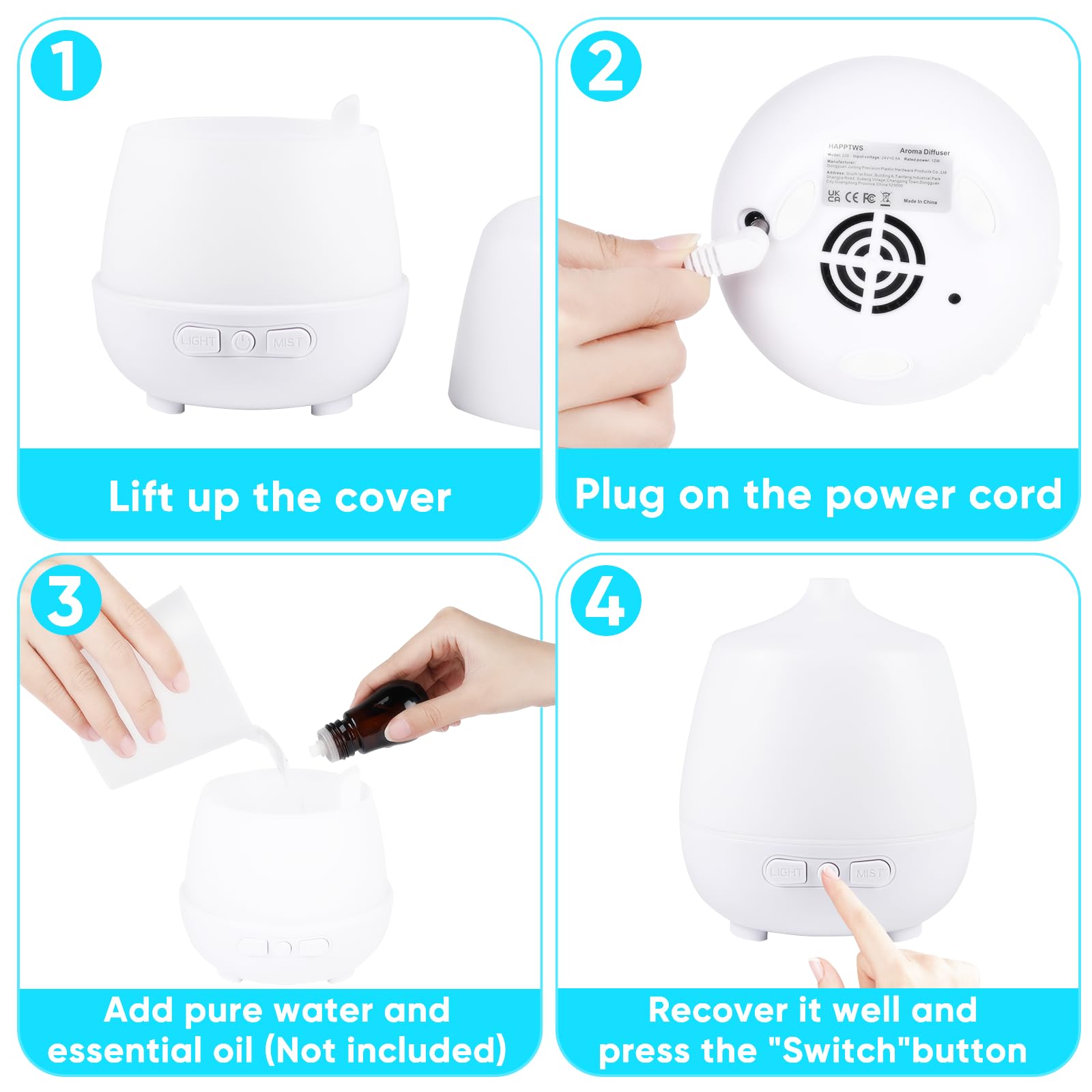 HAPPTWS 220Ml Essential Oil Diffuser - Diffusers for Essential Oils Aromatherapy Diffuser HAPPTWSBuy Supplements Australia