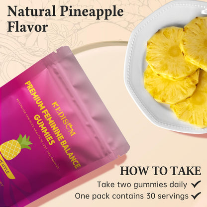 KEDISOM Premium Feminine Balance Gummies - for Women’s Health & Wellness - Immune Support - Vegan, Gluten-Free - Hawaiian Pineapple - 60 Gummies - 30 Servings KEDISOMBuy Supplements Australia