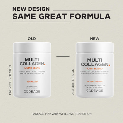 Codeage Multi Collagen Protein + Joint Blend Supplement, Hyaluronic Acid, Bromelain, Turmeric, Ginger, Boswellia, Astaxanthin - Hydrolyzed Bovine Collagen
