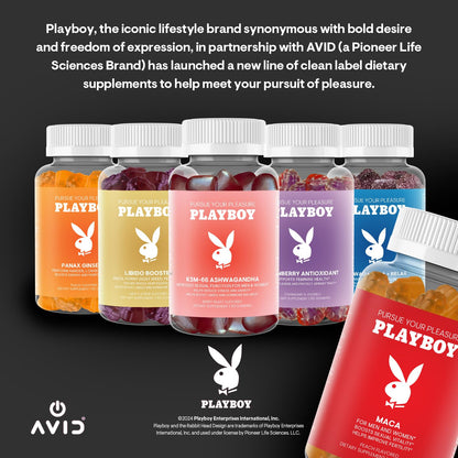 Playboy - Maca Root Gummies for Women and Men (60 Count - Peach Flavored) - Boost Sexual Vitality, Libido, Fertility - Supplement - 100% Natural, Vegan Non GMO - 4:1 Extract Maca Peruana AvidBuy Supplements Australia