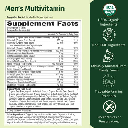 EarthFirst Organic Men’s Multi Once Daily, Whole-Food Multivitamin with 19 Vitamins & Minerals for Energy, Heart, Bone Strength EarthFirst OrganicBuy Supplements Australia