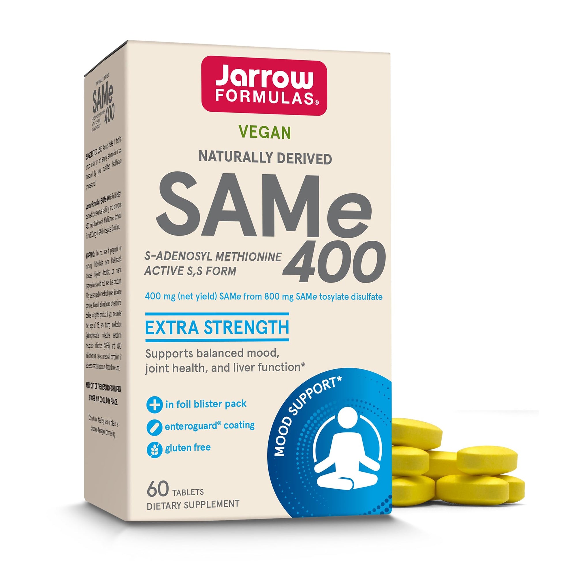 Jarrow Formulas SAMe Supplement 400 mg - 60 Tablets - High Concentration of Active S,S Form - Supports Joint Health, Liver Function, Brain Metabolism, Balanced Mood & Antioxidant Defense - 60 Servings Jarrow FormulasBuy Supplements Australia