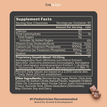 TruHeight Growth Gummies (Watermelon) Tall Nutrition for Natural Growth Supplement for Kids & Teens - Vitamin D, K, Calcium & Ashwagandha