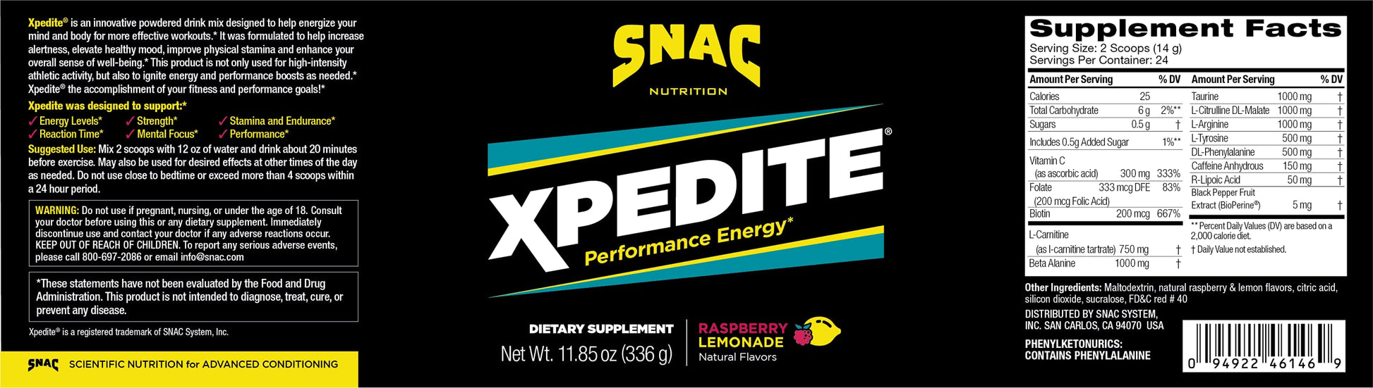 SNAC XPEDITE Preworkout Performance Energy Drink Supplement, Raspberry Lemonade SNACBuy Supplements Australia
