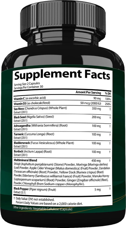 StrongVit Sea Moss Black Seed Oil Ashwagandha Ginger, Organic Sea Moss Capsules with Burdock Root, Irish Seamoss Pills with Bladderwrack, Advanced Multimineral Supplement, USA StrongVitBuy Supplements Australia