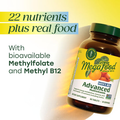 MegaFood Men's 40+ Advanced Multivitamin for Men - Dr-Formulated - Choline, Vitamin B, Vitamin C, Vitamin D, Zinc & Real Food MegaFoodBuy Supplements Australia