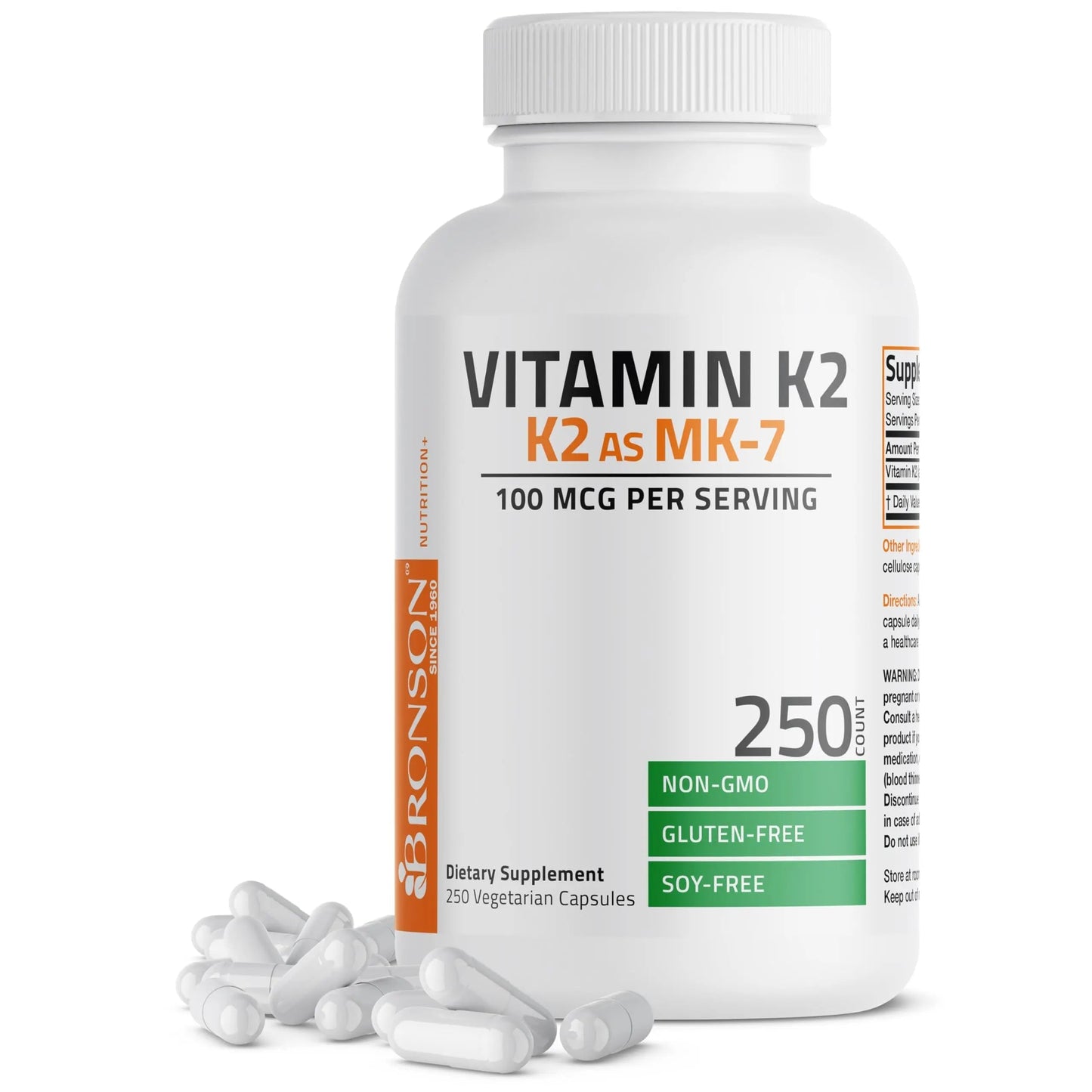 Bronson Vitamin K2 as MK-7 Menaquinone 100 mcg Non-GMO, 250 Capsules BronsonBuy Supplements Australia