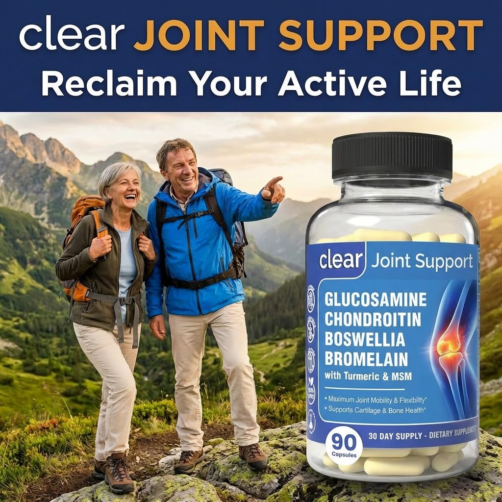 Clear Joint Support - 1500mg Glucosamine Chondroitin MSM - 8 in 1 Joint Health Supplement with Turmeric and Boswellia for Men & Women, Knee, Hip & Back Support, Made in USA, 90 Capsules Clear ProbioticsBuy Supplements Australia