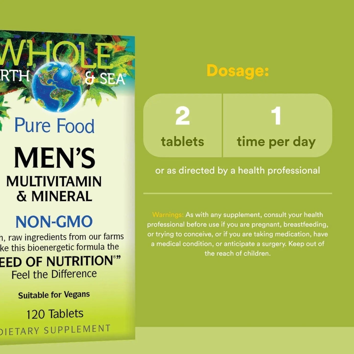 Natural Factors Whole Earth & Sea Men's Multivitamin s& Mineral, 1 Serving Contains Nutrition Equivalent to ½ lb of Veggies, 120 Tablets Natural Factors