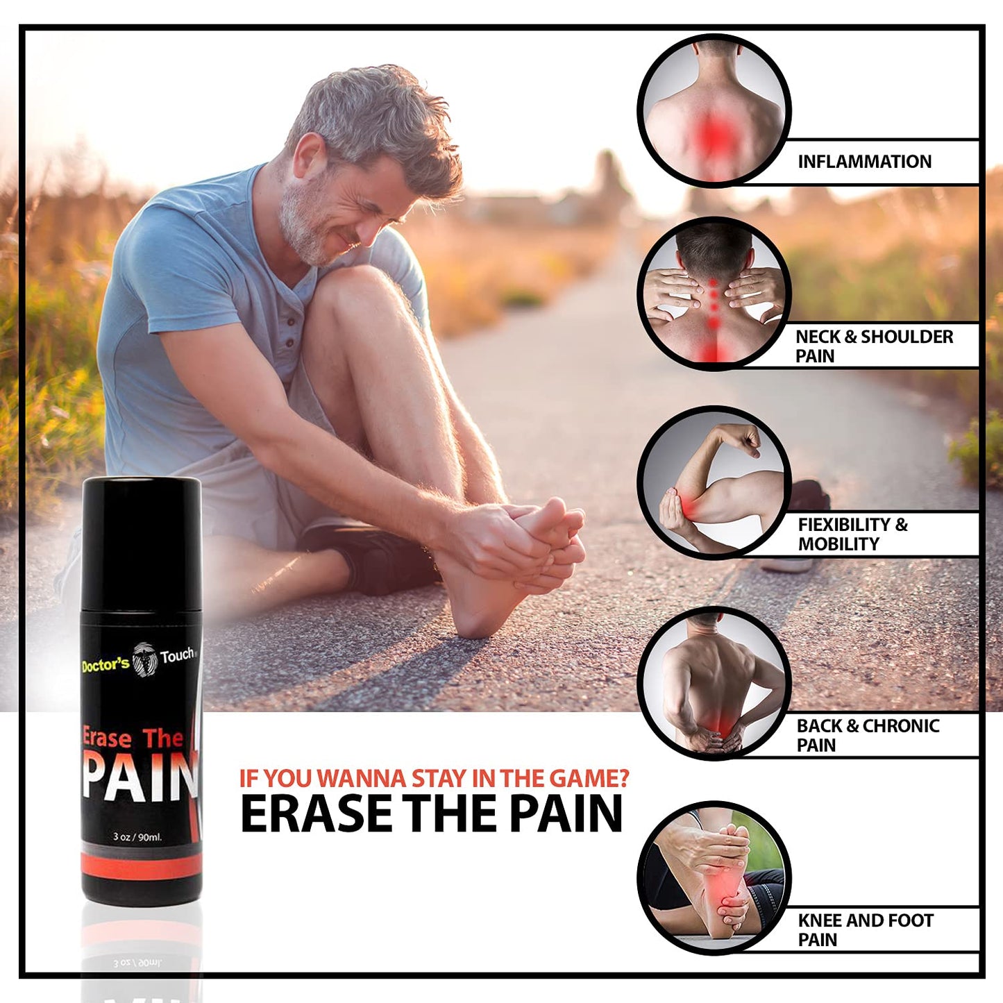Doctor's Touch Erase The Pain Relief Roll On - Fast Acting Topical Pain Relief Roll On for Nerves, Joints, All Muscle Soreness and Discomfort - Roll on Muscle Pain Relief Doctor's TouchBuy Supplements Australia