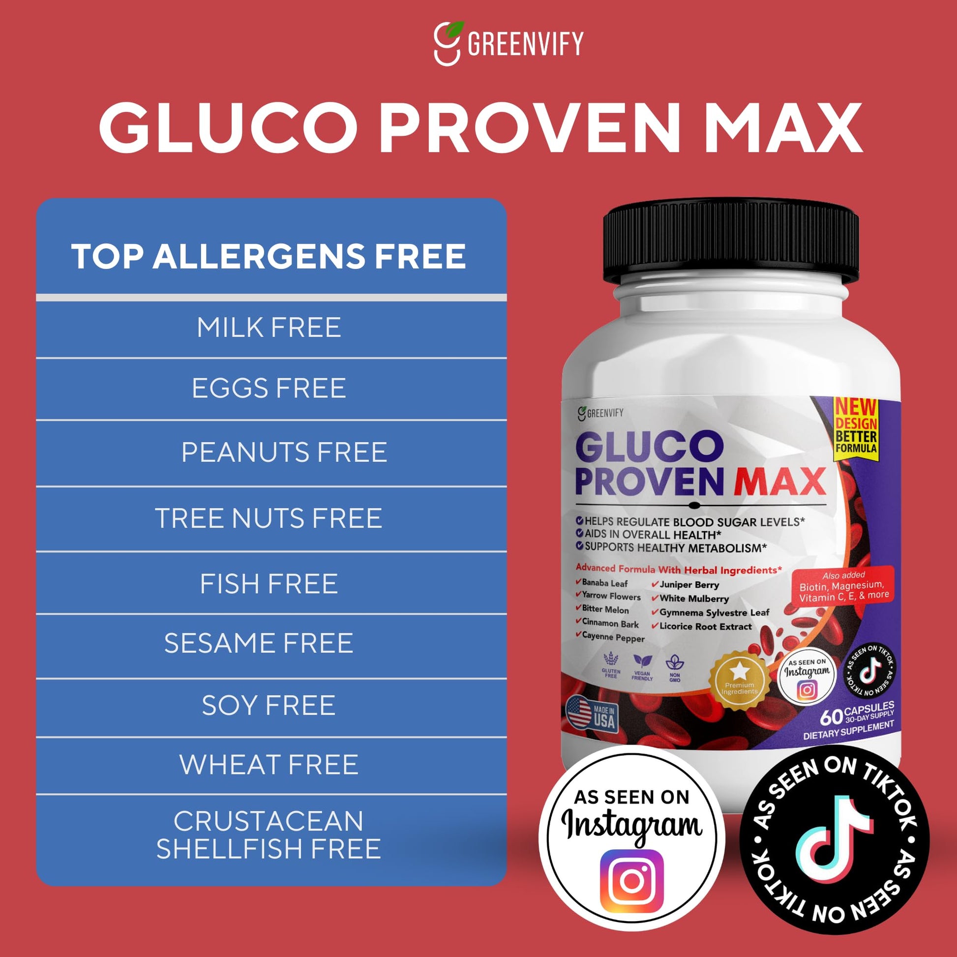 GREENVIFY Gluco Proven Max – Daily Wellness Support Supplement with Vitamins, Minerals, and Herbs – Chromium, Magnesium, Banaba, Bitter Melon, and Zinc – Non-GMO, Gluten-Free – 60 Capsules GREENVIFYBuy Supplements Australia