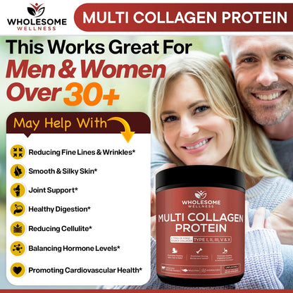 Multi Collagen Protein Powder Hydrolyzed (Type I II III V X) Grass-Fed All-in-One Super Wholesome WellnessBuy Supplements Australia