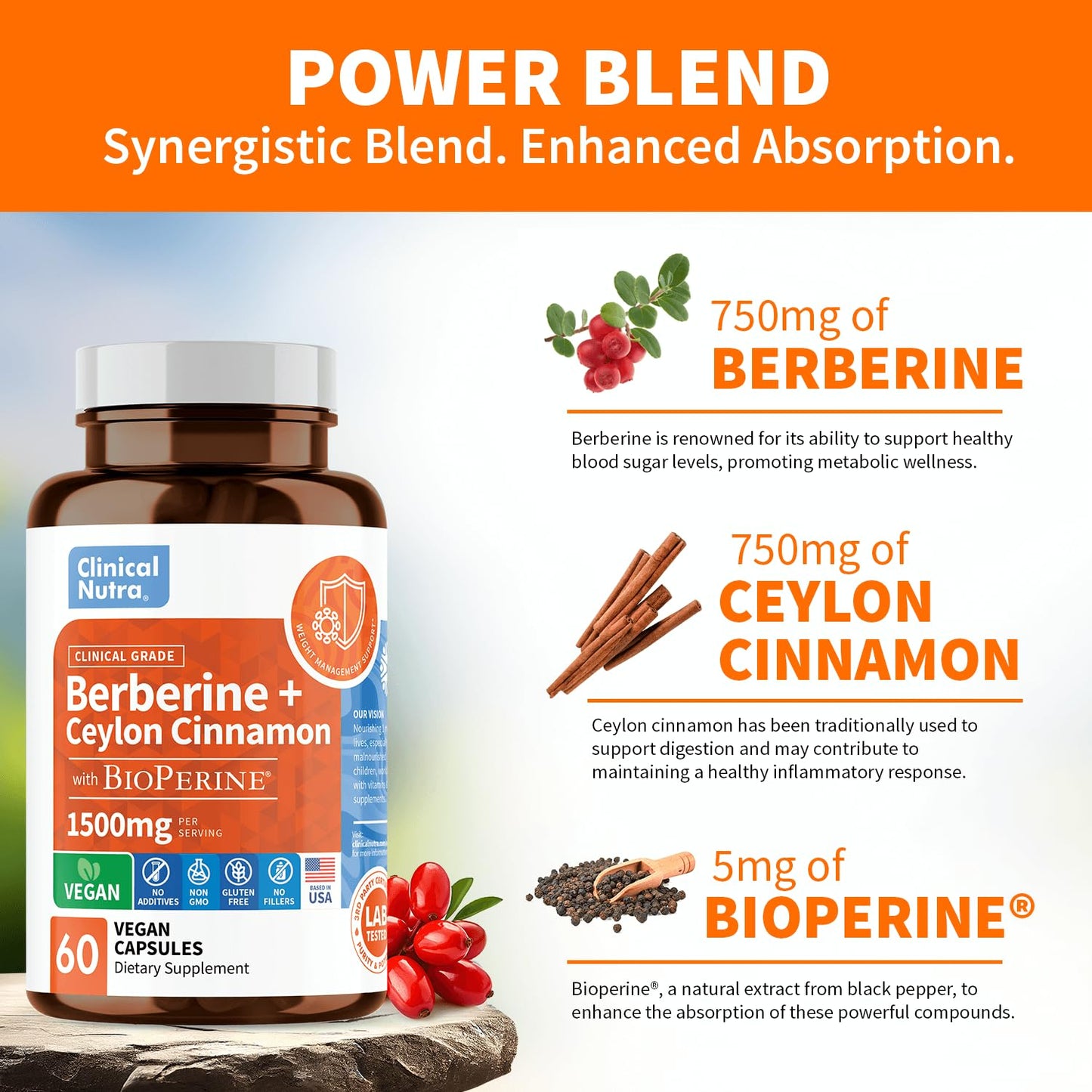 Clinical Grade Berberine Supplement 1500mg HCL Plus Ceylon Cinnamon Weight Managemen Clinical NutraBuy Supplements Australia