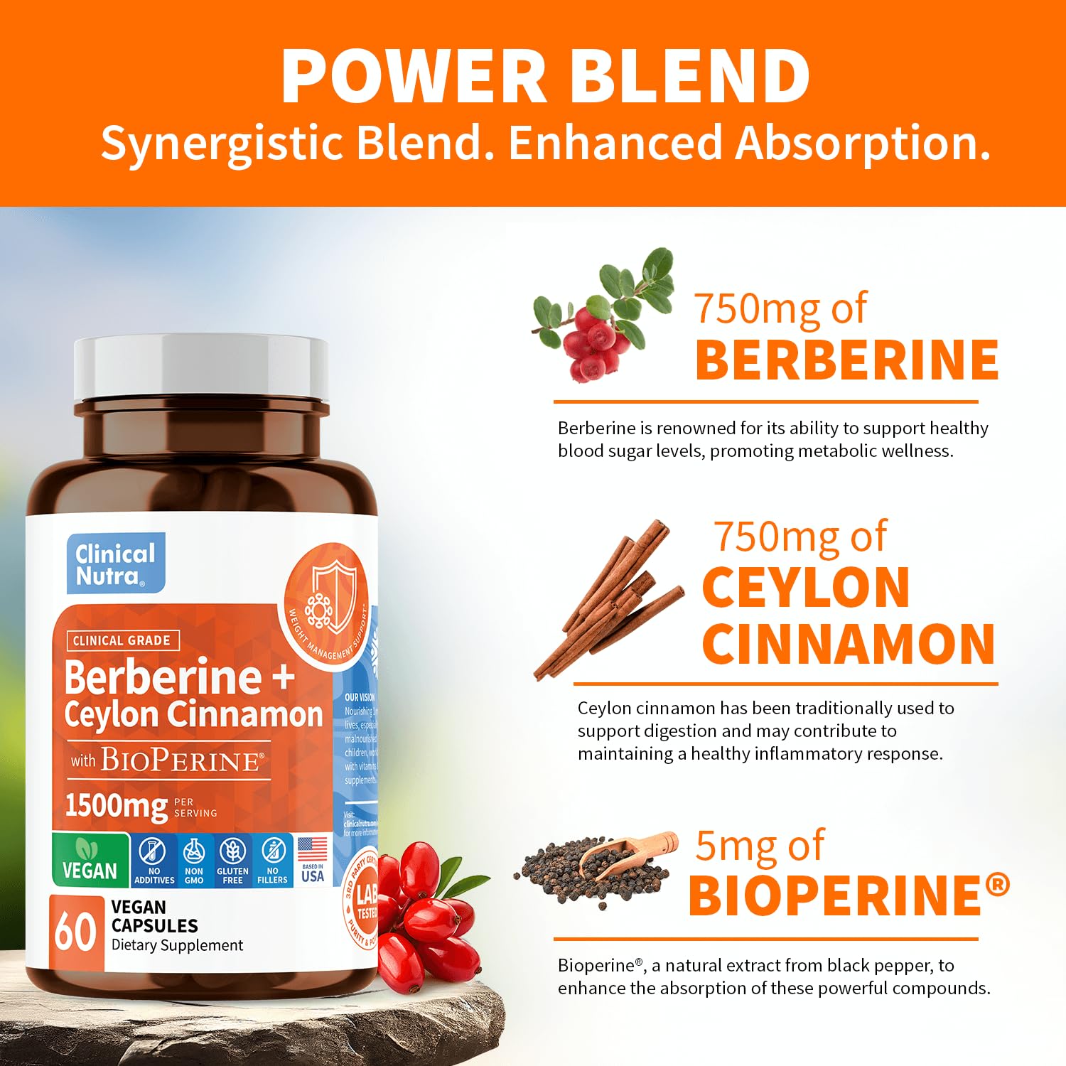 Clinical Grade Berberine Supplement 1500mg HCL Plus Ceylon Cinnamon Weight Managemen Clinical NutraBuy Supplements Australia