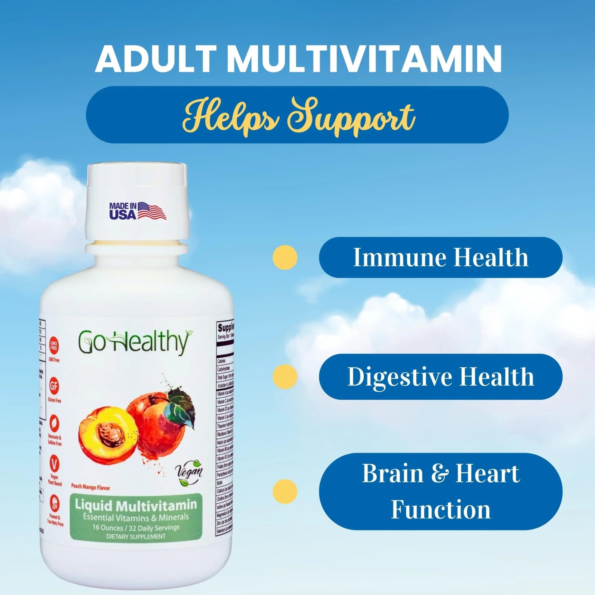 Go Healthy Liquid Vitamins for Women, Men, Teens | Vegan Vitamin & Mineral | High Absorption | Premium Liquid Multivitamin | Go Healthy Natural