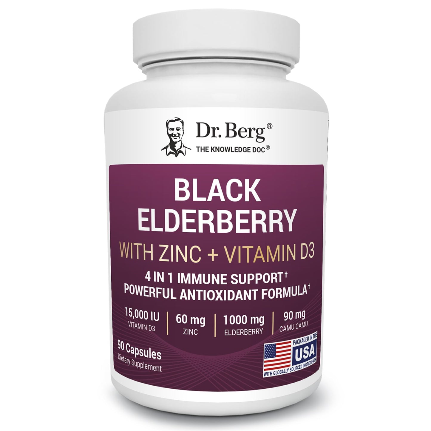 Dr. Berg Black Elderberry Capsules (Advanced Immune Support*) with 15,000 IU Vitamin D, 60 mg of Zinc, & 90 mg of Camu Camu - (4-in-1) Sambucus Elderberry Immune Support Supplement - 90 Capsules Dr. Berg NutritionalsBuy Supplements Australia