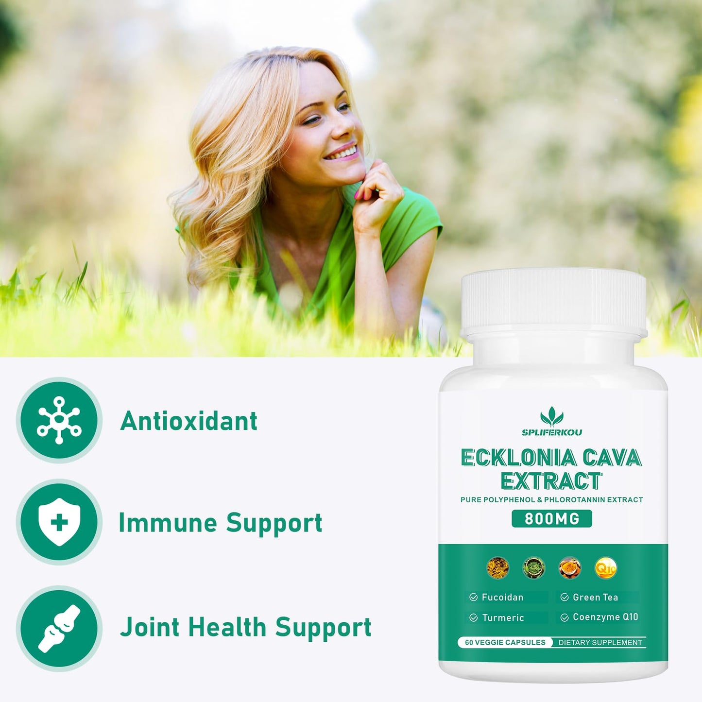 Spliferikou Ecklonia Cava Extract, 800mg, 60 Veggie Capsules with Fucoidan, Green Tea, Turmeric, CoQ10, Dietary Supplement SpliferkouBuy Supplements Australia