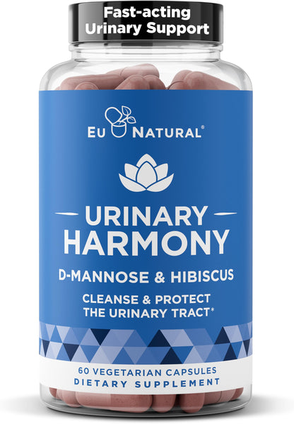 Eu Natural Urinary Harmony D-Mannose Supplement - Urinary Tract Health for Women - Fast-Acting Urinary Cleanse & Flush with Clinical-Strength D-Mannose & Hibiscus - 60 Capsules Eu NaturalBuy Supplements Australia