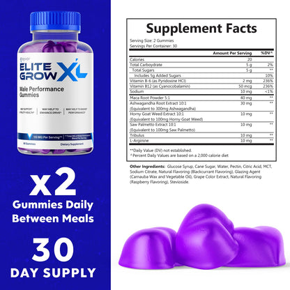 Elite Grow XL Gummies, Elite GrowXL Maximum Strength Gummy Supplement, Elite Grow X L All Natural Advanced Formula Gummys Chewable Vitamin EliteGrow Delicious Premium Once Daily Gummes (60 Gummies) SyvorBuy Supplements Australia