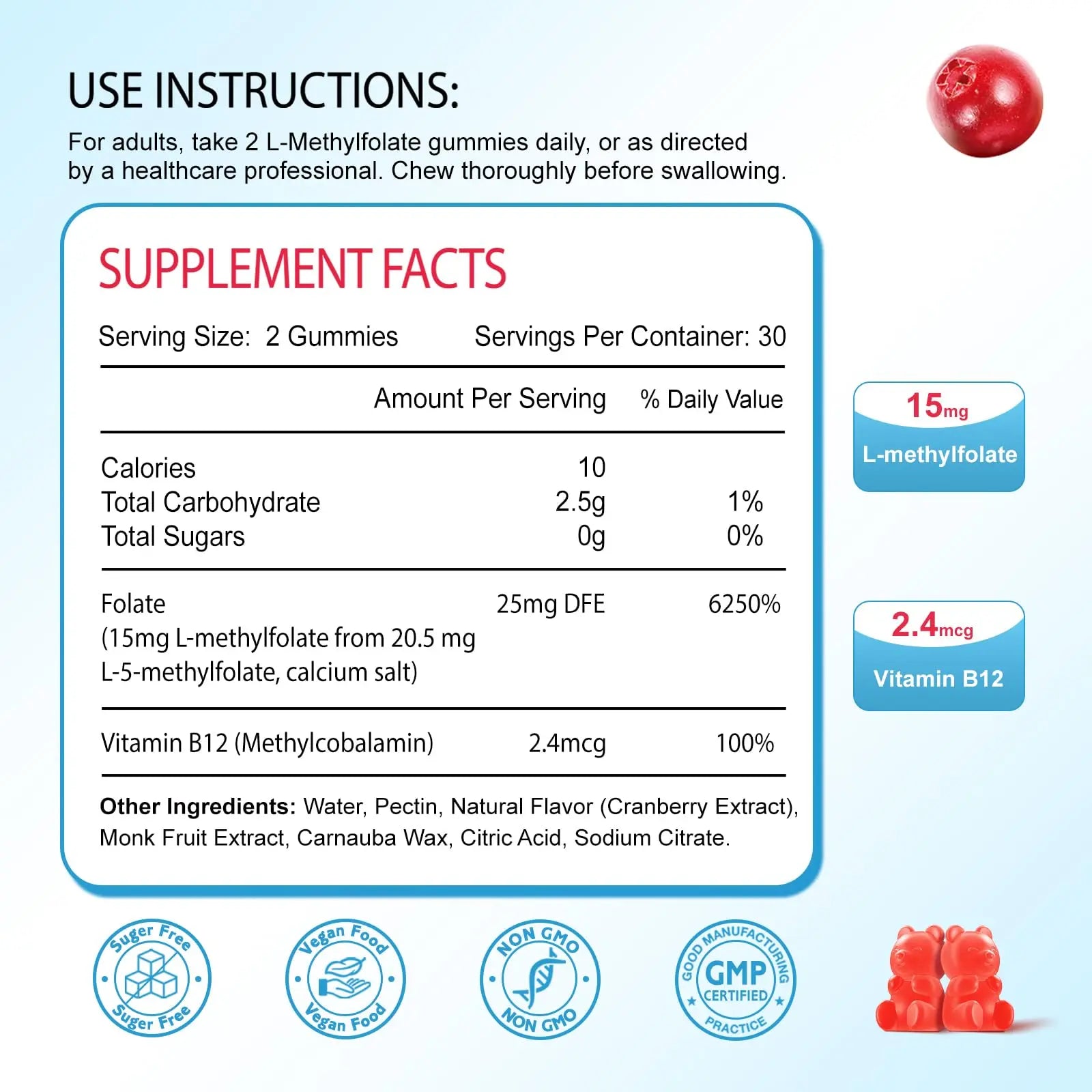 Zetelixia 2 Pack L-Methylfolate 15mg & Methyl B12 Gummies, Folate Supplement for Brain Health, Mood & Immunity, DNA Synthesis & Repair ZetelixiaBuy Supplements Australia