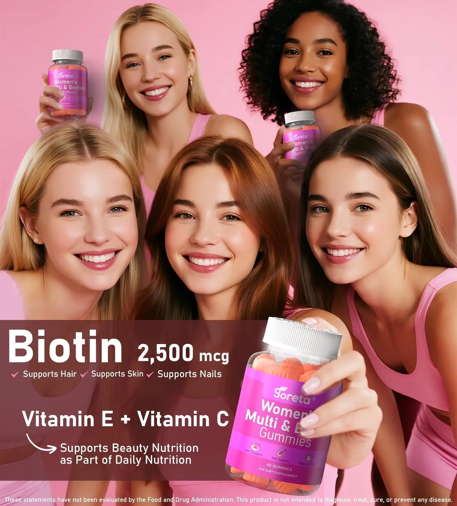 Goreta Women’s Multivitamin Gummies with Biotin 2,500 mcg – 15 Key Nutrients, Sugar-Free Mixed Berry, Pectin-Based, 60 Count GoretaBuy Supplements Australia