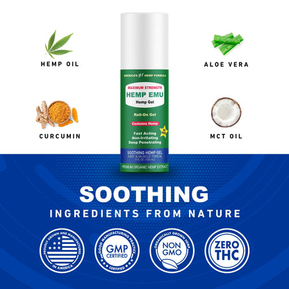 Hemp Emu - Hemp Roll On Gel - Muscle Rub for Back & Joint Discomfort - Soothing Gel with Organic Hemp Oil, Emu Oil, Menthol, Eucalyptus, Aloe Vera Hemp EmuBuy Supplements Australia