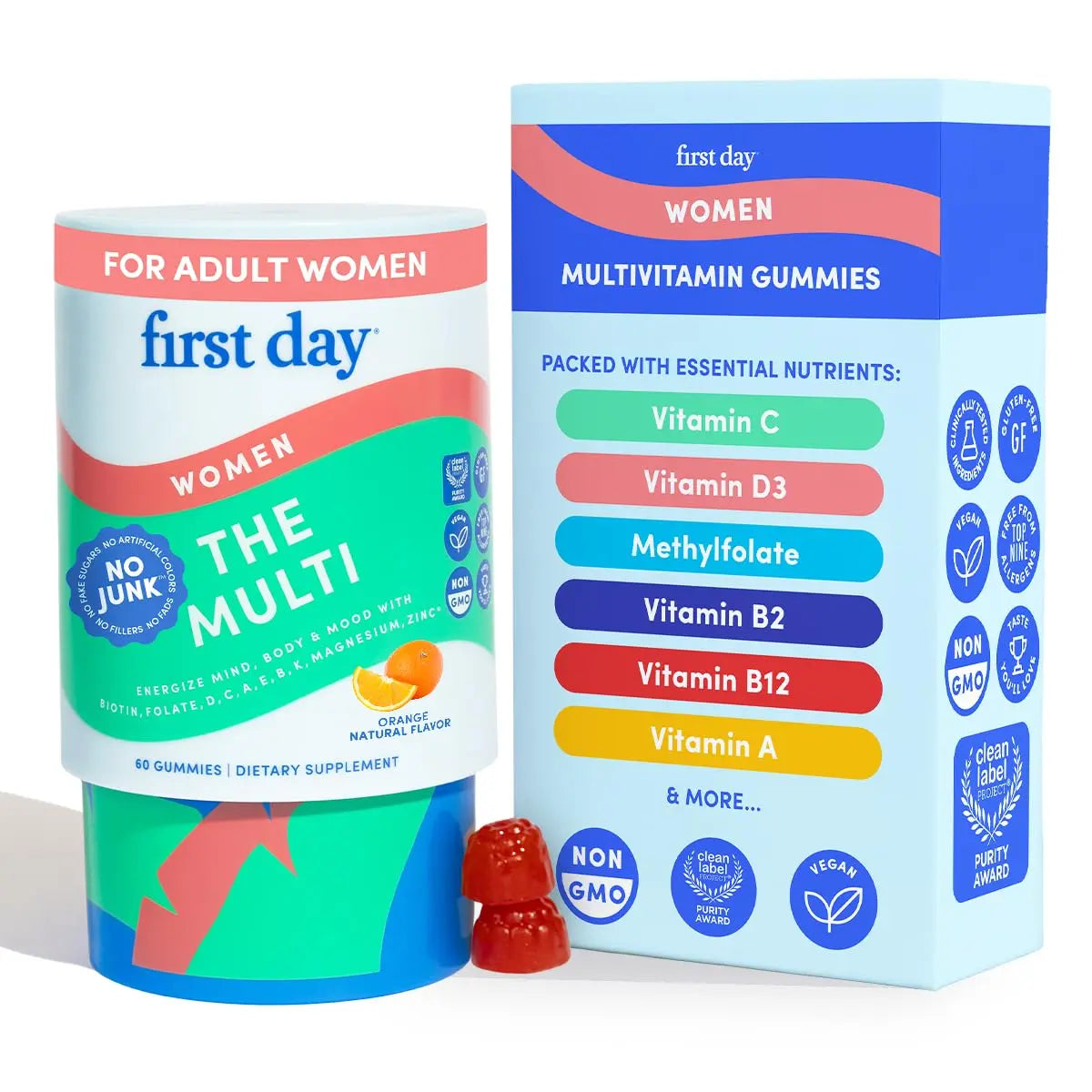 FIRST DAY Multivitamin for Women - Daily Womens Multivitamin Gummies - Vitamin A C D E B12, Magnesium, Zinc, Biotin – Vegan FIRST DAY