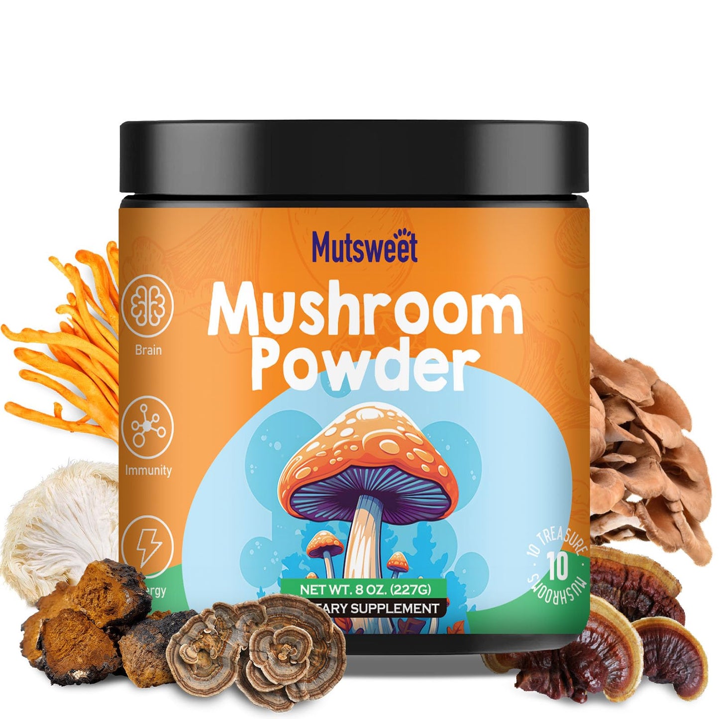 Mushroom Powder Blend (75 Servings), Ten Mushroom Supplement with Lions Mane MutsweetBuy Supplements Australia