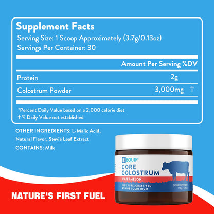 Equip Foods Core Colostrum - 100% Grass Fed Colostrum Powder 3,000mg, 40% IgG EquipBuy Supplements Australia