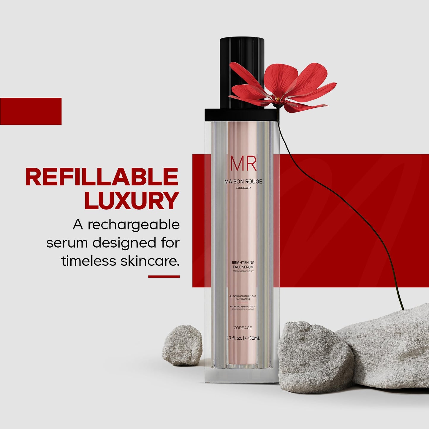 Maison Rouge Brightening Face Serum by Codeage - Glutathione Serum, Vitamin C, E, Hyaluronic Acid, Collagen - Radiance Enhancing - Parabens and Sulfates-Free - Refillable - All Skin Types - 1.7 fl oz CodeageBuy Supplements Australia