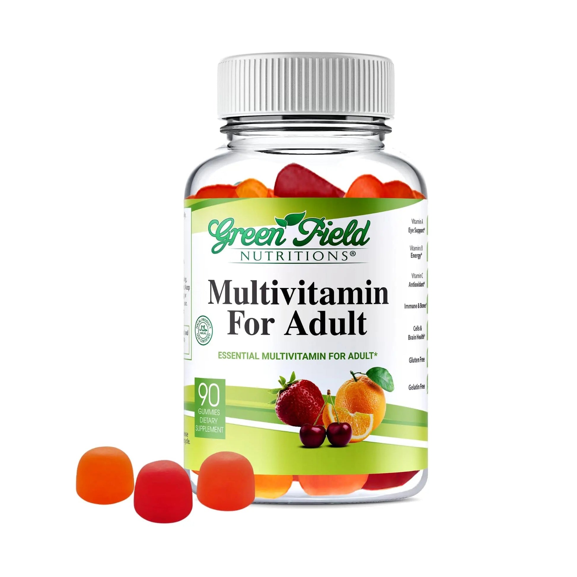 Greenfield Nutritions Halal Multivitamins for Adults | 90 Halal Vitamins for Women & Men | All Essential Gelatin Free Halal Gummy Vitamin, Mineral GREEN FIELD NUTRITIONS