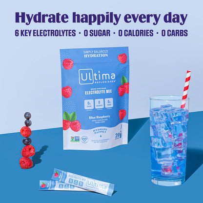 Ultima Replenisher Daily Electrolyte Drink Mix – Blue Raspberry, 20 Stickpacks – Hydration Ultima ReplenisherBuy Supplements Australia