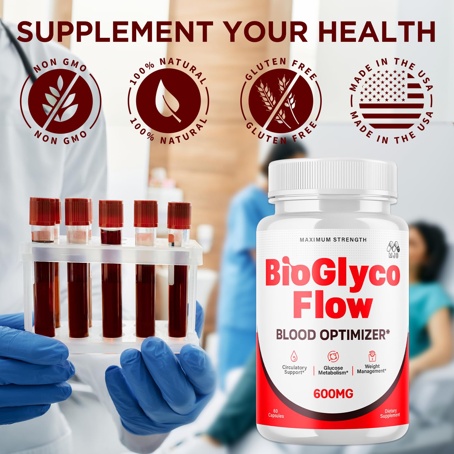 (2 Pack) BioGlyco Flow Blood Optimizer Capsules, Official BioGlyco Flow Pills with All Natural Ingredients, Advanced Health and Wellness Supplement with Maximum Strength Multivitamins (120 Capsules) MJOBuy Supplements Australia