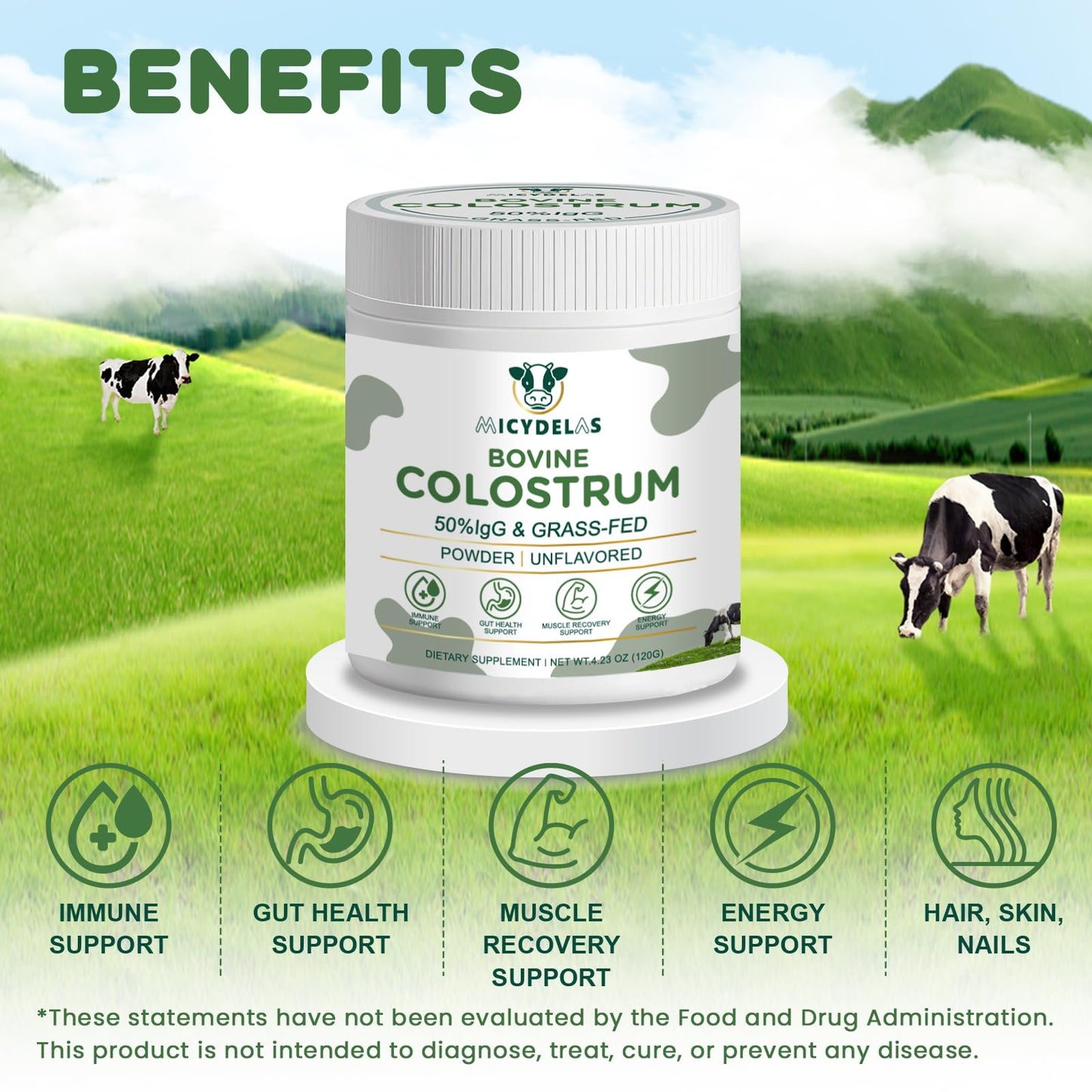 MICYDELAS Bovine Colostrum Supplement Powder 50% IgG Premium Bovine Colostrum for Gut Health Support, Immune Support, Muscle Recovery & Overall Wellness, Grass Fed, Non-GMO, Unflavored, 60 Servings MICYDELASBuy Supplements Australia