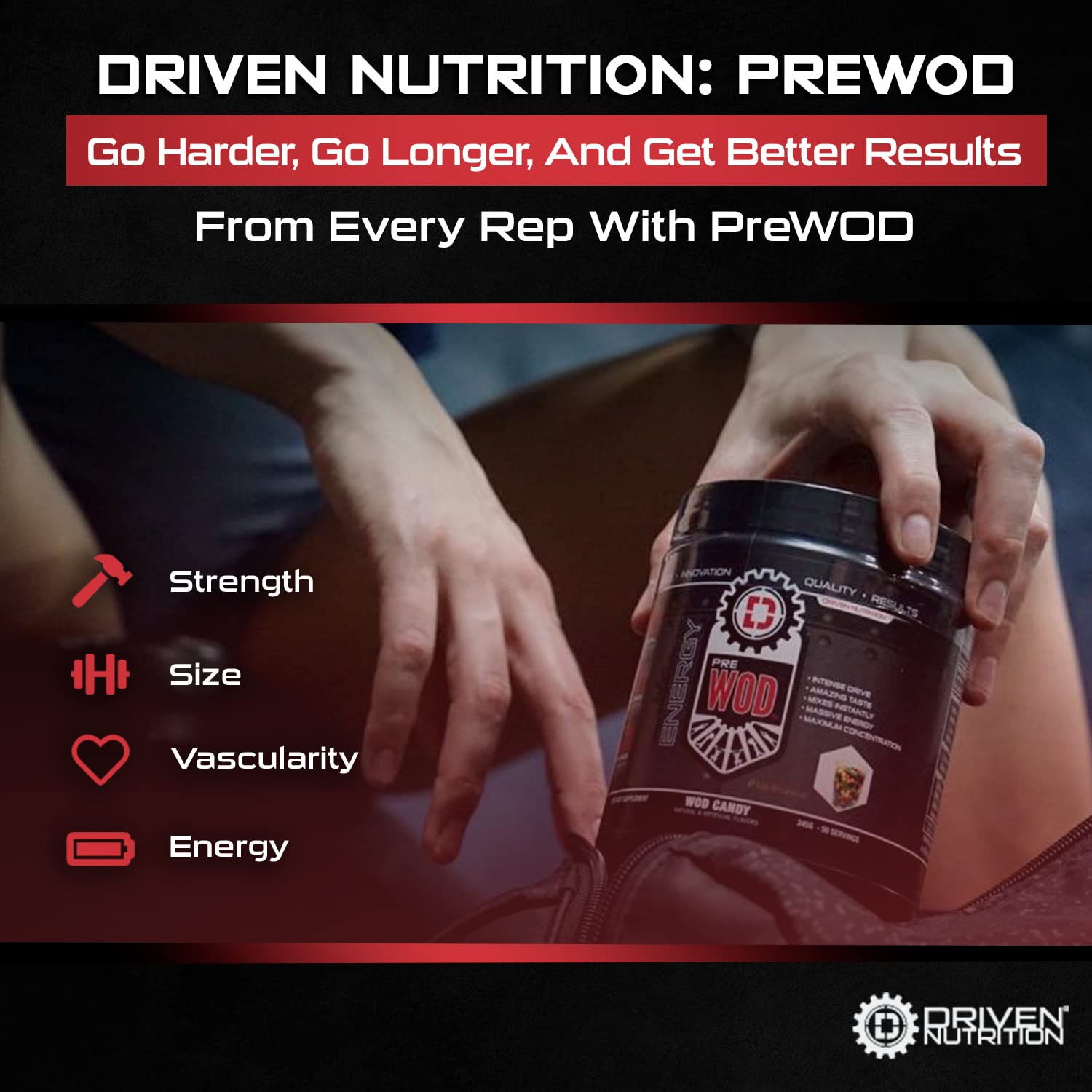 Driven PREWOD Energy Matrix, 50 Servings - Pre-Workout Supplement with Caffeine & Beta-Alanine - Energy, Focus, Strength, & Endurance for High-Intensity Training & Weight Lifting - Green Apple