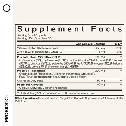 Codeage Probiotic+ 50 Billion CFU** Supplement - 12-Strain Probiotic Blend, Organic Prebiotic Fiber, Postbiotics, Vitamin D3, Zinc Bisglycinate, Quercetin - for Men & Women - Non-GMO - 30 Capsules CodeageBuy Supplements Australia
