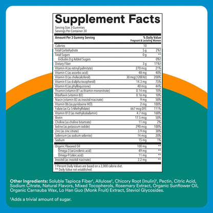 SmartyPants Zero Sugar Prenatal Multivitamin Gummies: Choline, Methylfolate, Omega 3 (ALA), Vitamin D3, C, Vitamin B12, B6, A, K, Zinc, Biotin SmartyPants