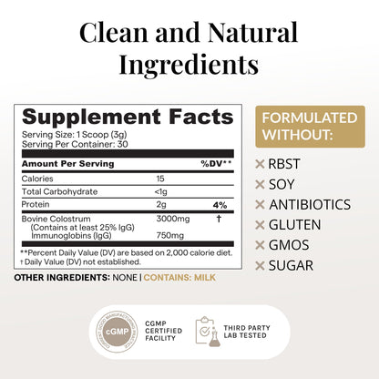 Elavite Bovine Colostrum Powder (Unflavored) Grass Fed Colostrum Supplement for Gut Health, Immune Support Healthy Hair, Skin & Nails - 30 Servings ElaviteBuy Supplements Australia