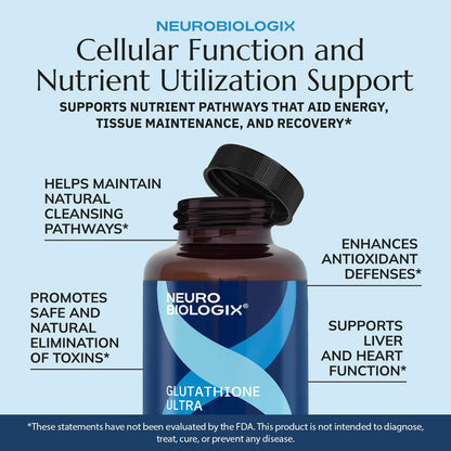 Neurobiologix Glutathione Ultra, L-Glutathione Antioxidant Complex with Vitamin C, A, B2, B6, Zinc, Selenium, Manganese, Taurine & Quercetin for Cellular Health, Gluten Free, 60 Vegetarian Capsules NeurobiologixBuy Supplements Australia