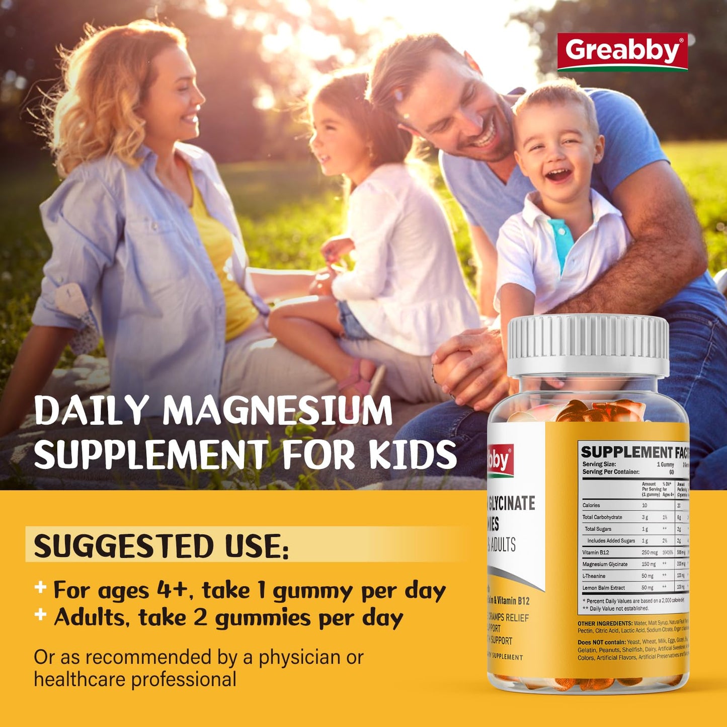 Magnesium Glycinate Gummies for Kids & Adults - Magnesium Glycinate 300mg Chewable Supplement - Promotes Sleep, Muscle, Relaxation (60Count)